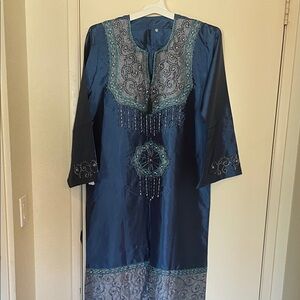 Embroidered Blue and Silver Kaftan